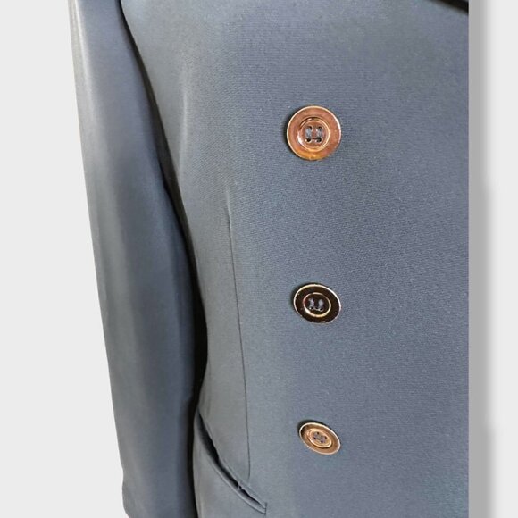 LE Suit Double Breasted Teal Suit Jacket Silver Buttons Peacoat Style Size 8 - Picture 3 of 6